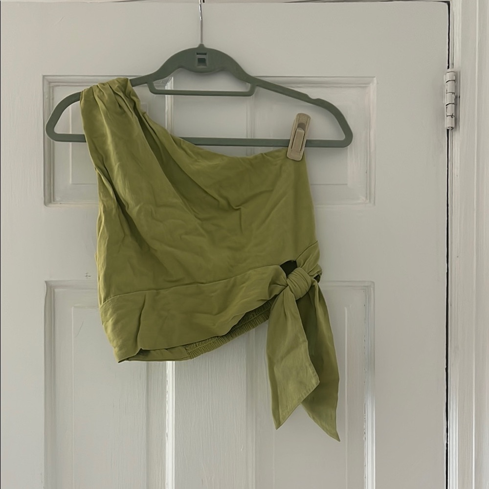 Green One-Shoulder Tie Top